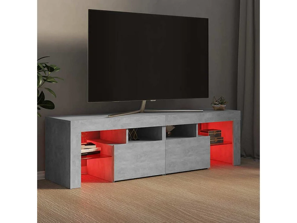 Meuble TV avec lumières LED Gris béton 140x36,5x40 cm