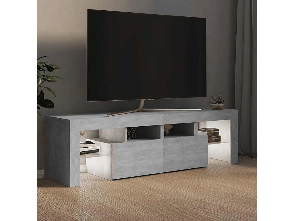 Meuble TV avec lumières LED Gris béton 140x36,5x40 cm
