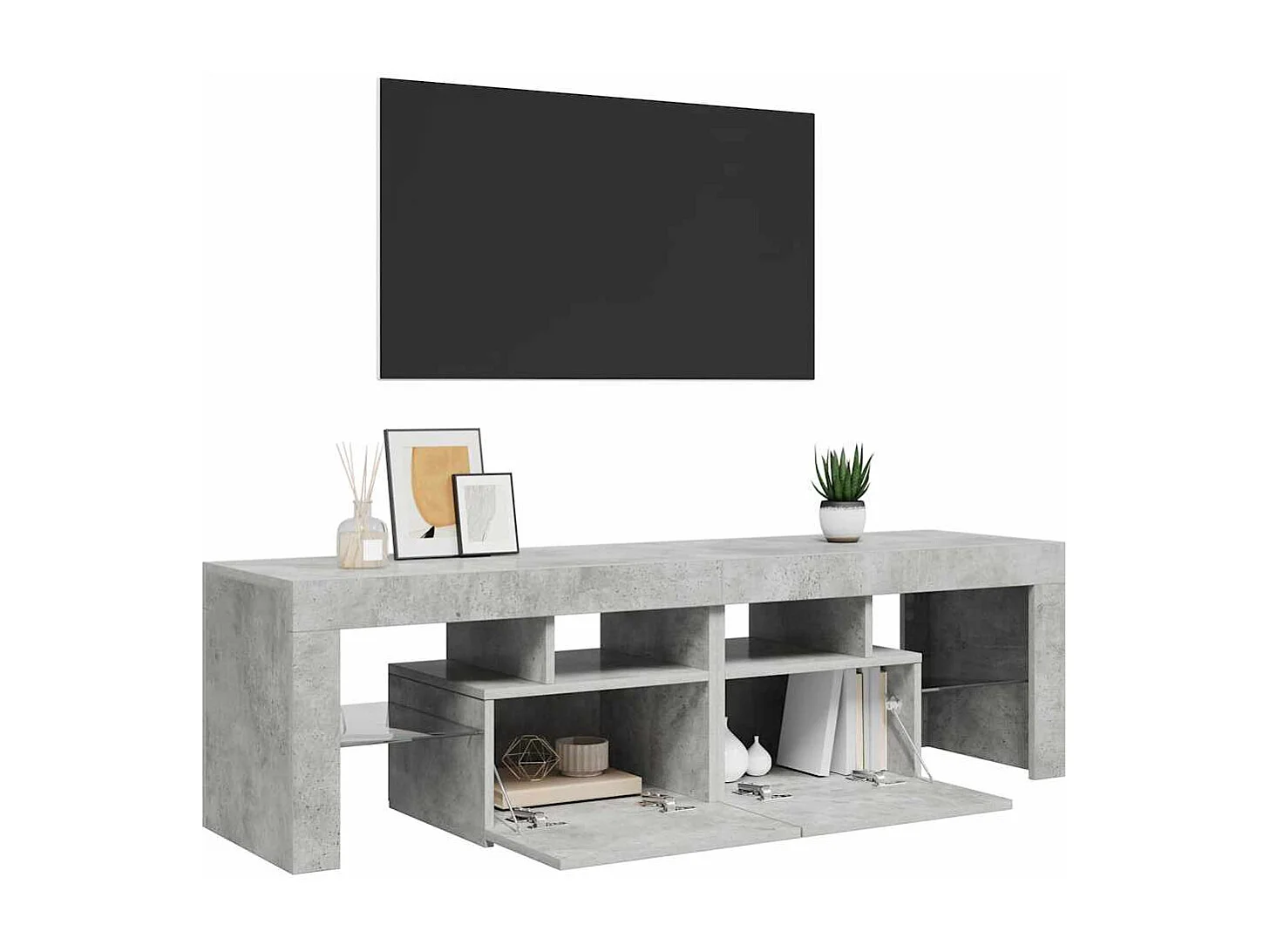 Meuble TV avec lumières LED Gris béton 140x36,5x40 cm