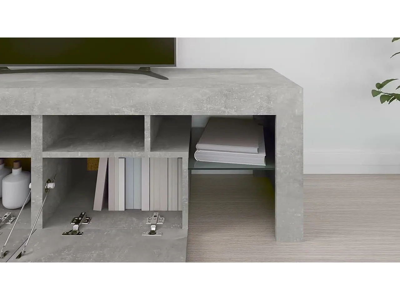 Meuble TV avec lumières LED Gris béton 140x36,5x40 cm