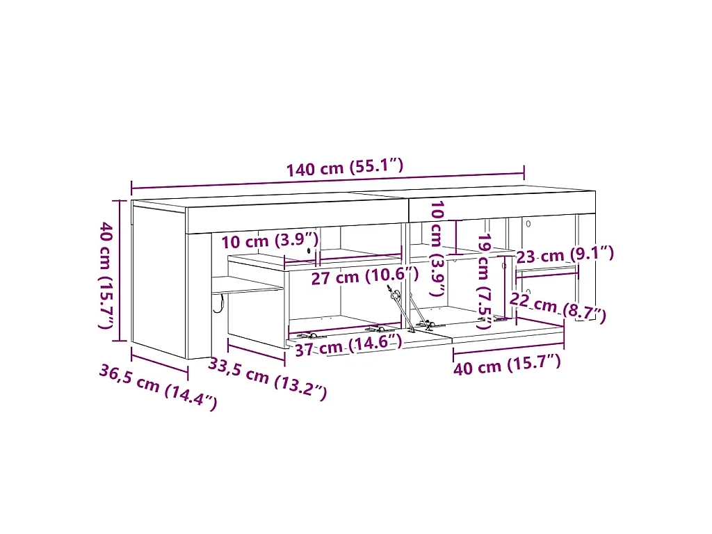 Mobile Porta TV con Luci LED Grigio Cemento 140x36,5x40 cm