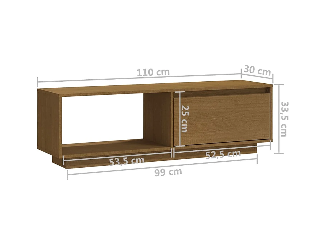 Mueble de TV de madera maciza pino marrón miel 110x30x33,5 cm