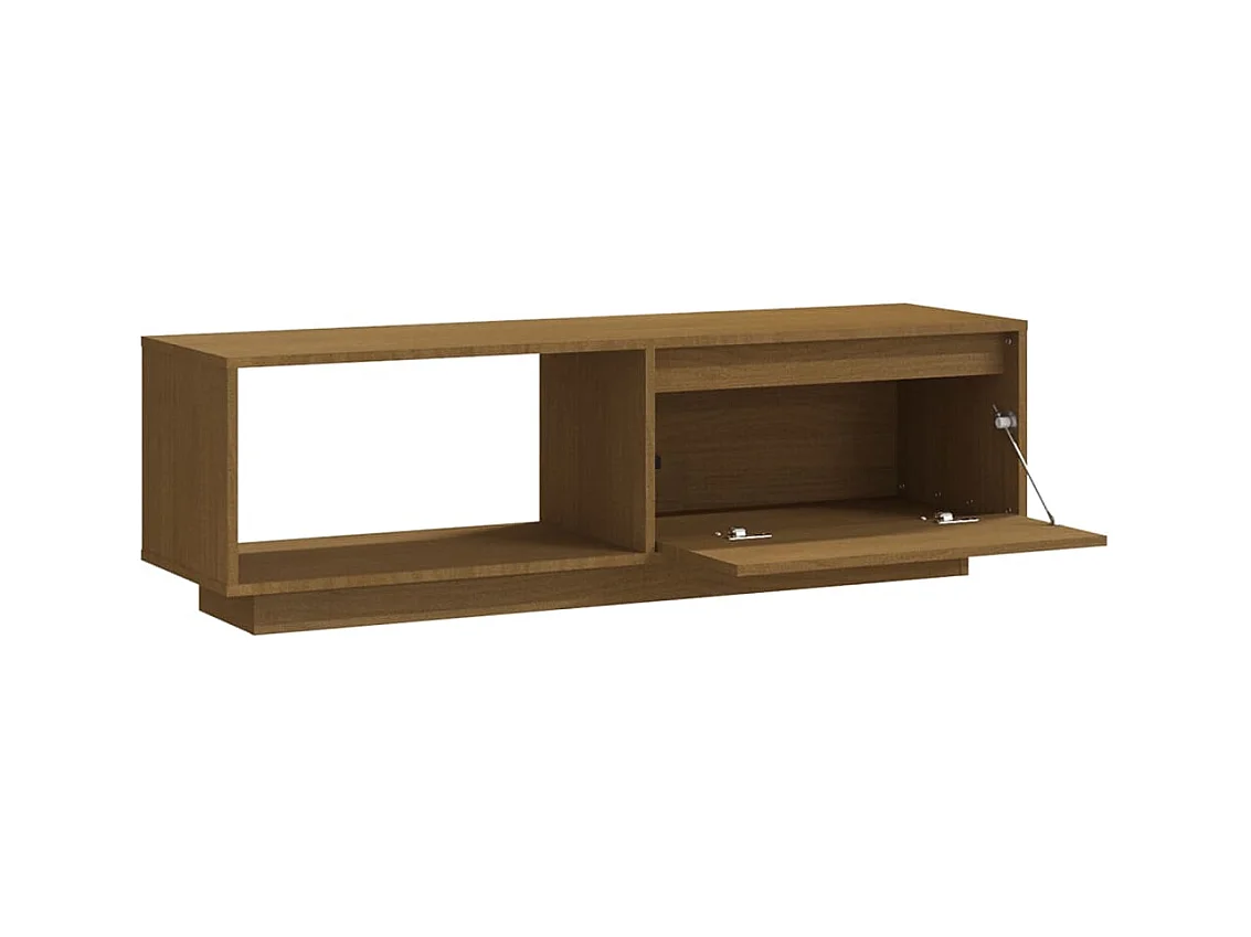 Mueble de TV de madera maciza pino marrón miel 110x30x33,5 cm