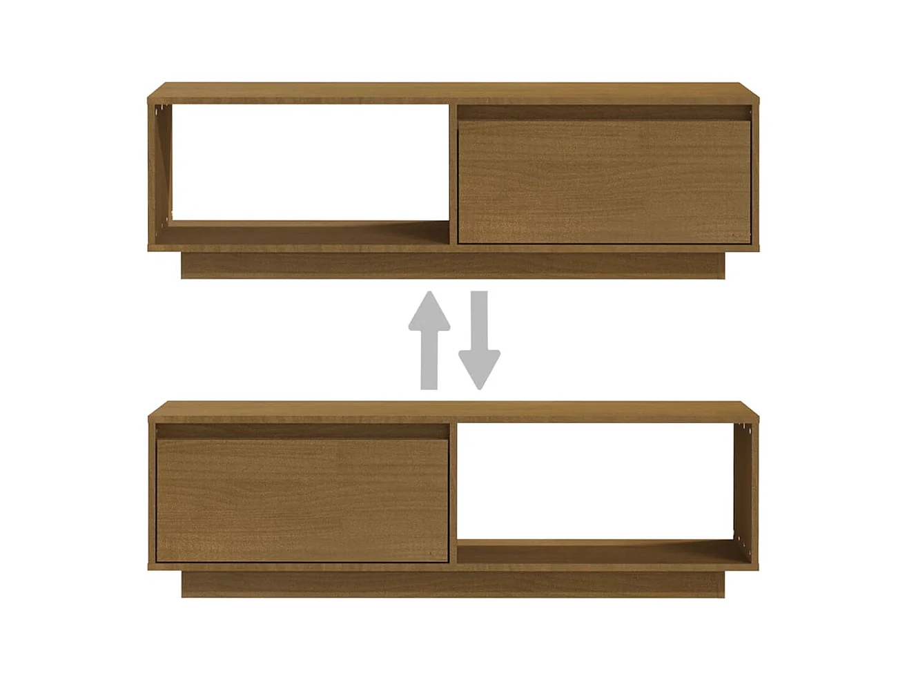 Mueble de TV de madera maciza pino marrón miel 110x30x33,5 cm