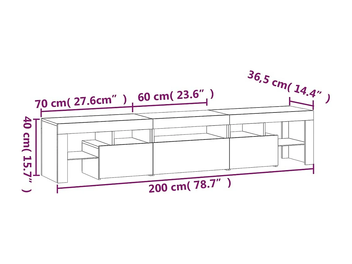 Meuble TV avec lumières LED Blanc 200x36,5x40 cm