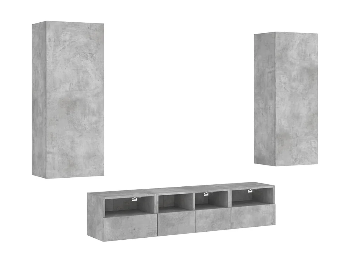 Unités murales TV 5 pcs gris béton bois d'ingénierie