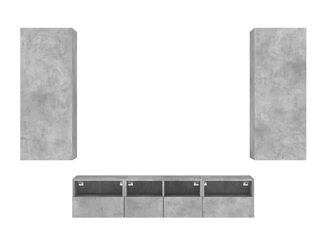 Unités murales TV 5 pcs gris béton bois d'ingénierie