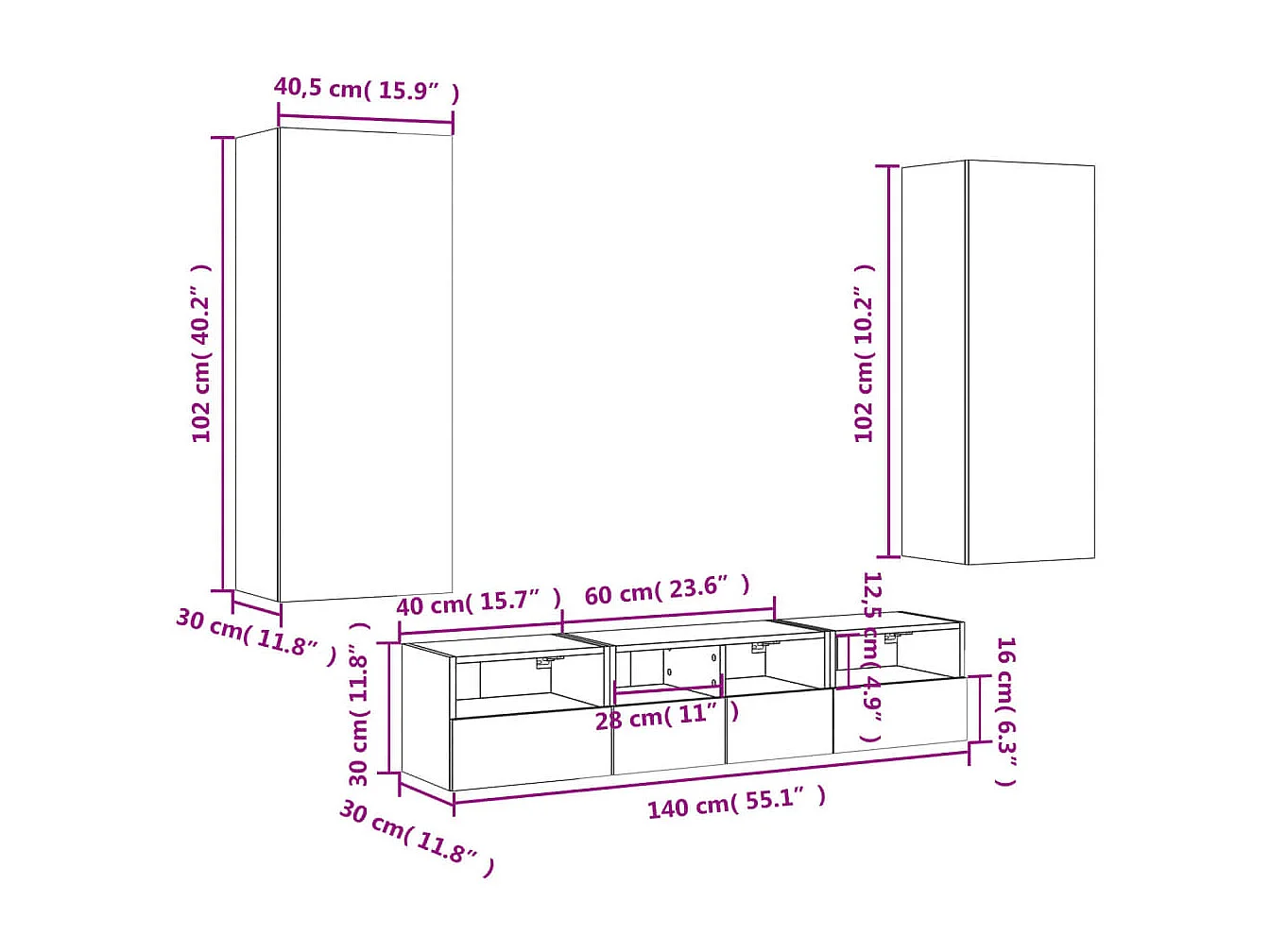 5-tlg. Wohnwand Betongrau Holzwerkstoff