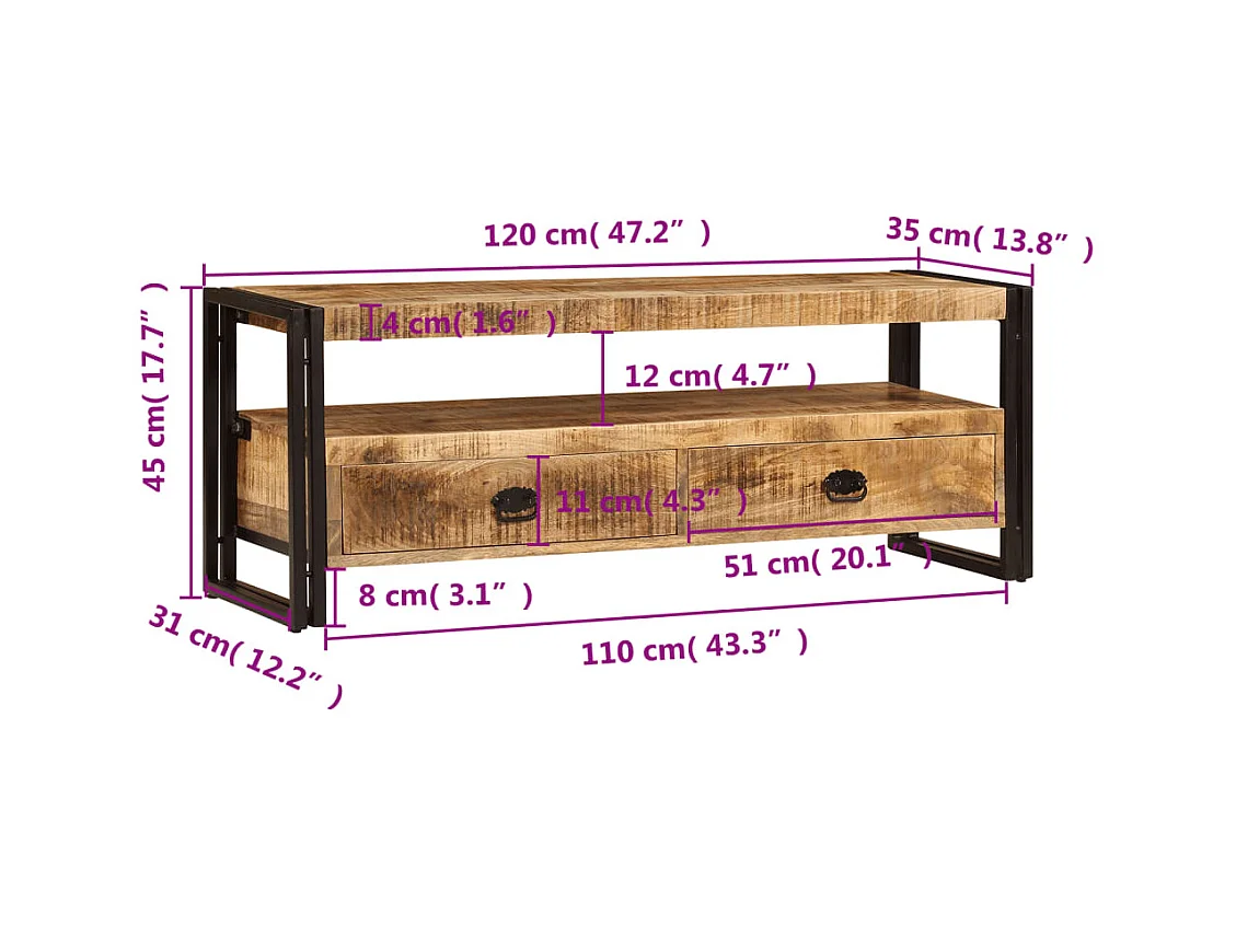 Mueble para TV madera maciza de mango 120x35x45 cm