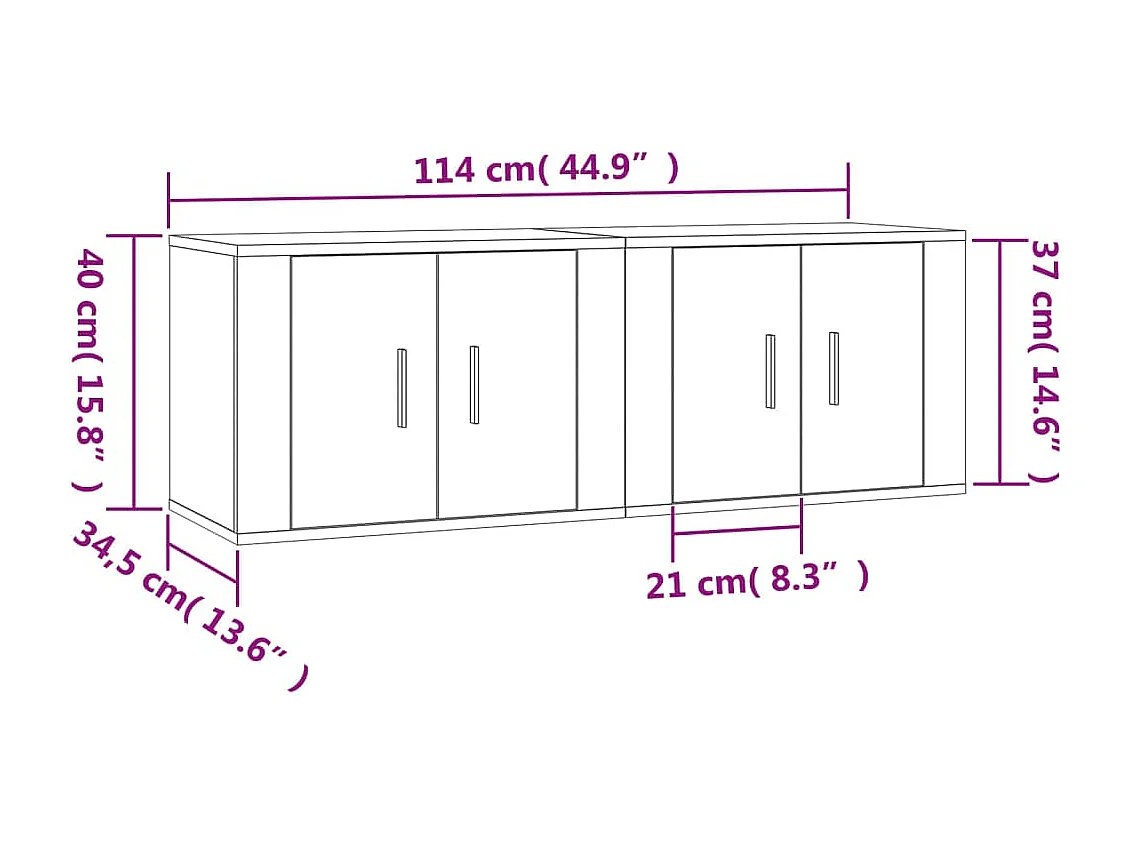 Mobili Porta TV a Parete 2 pz Rovere Fumo 57x34,5x40 cm