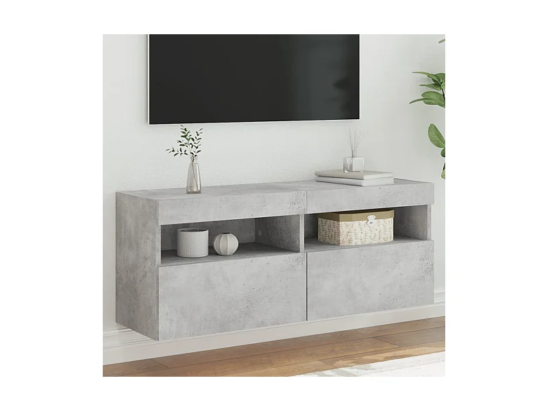 Meuble TV mural avec lumières LED gris béton 100x30x40 cm