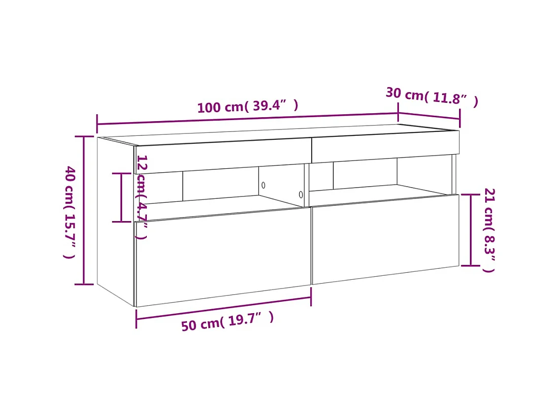 Tv-wandmeubel met LED-verlichting 100x30x40 cm betongrijs