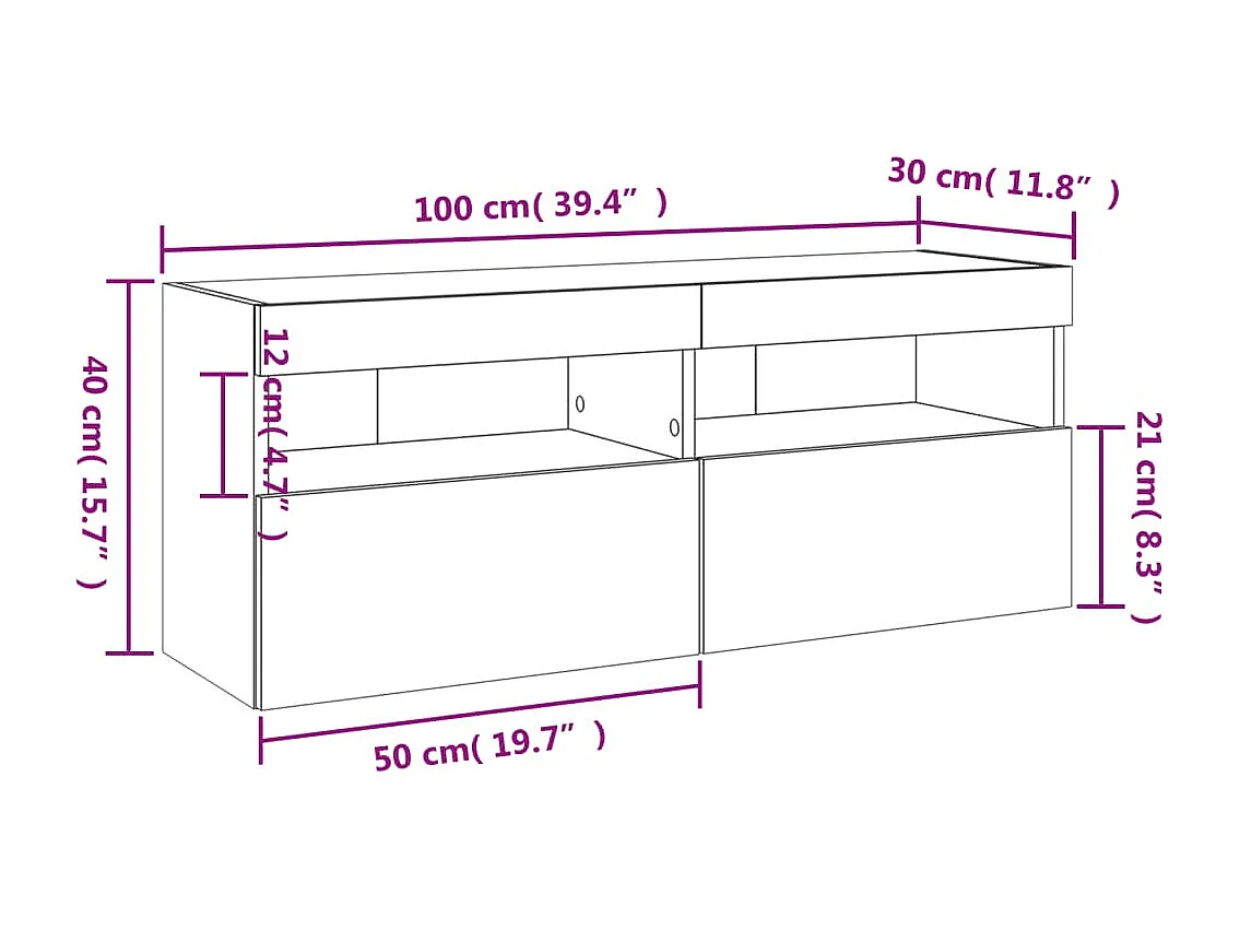 Mobile TV a Parete con Luci LED Grigio Cemento 100x30x40 cm