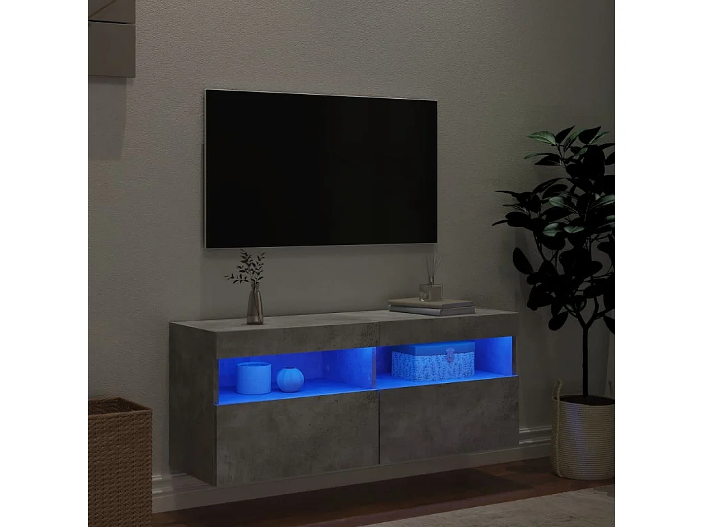 Mobile TV a Parete con Luci LED Grigio Cemento 100x30x40 cm