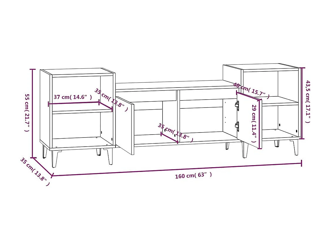 Meuble TV Chêne sonoma 160x35x55 cm Bois d'ingénierie