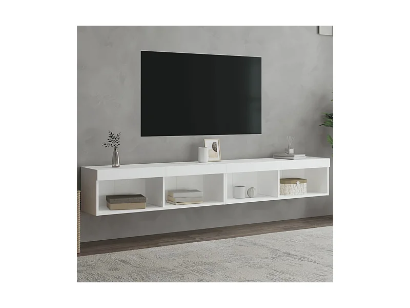 Meubles TV avec lumières LED 2 pcs blanc 100x30x30 cm