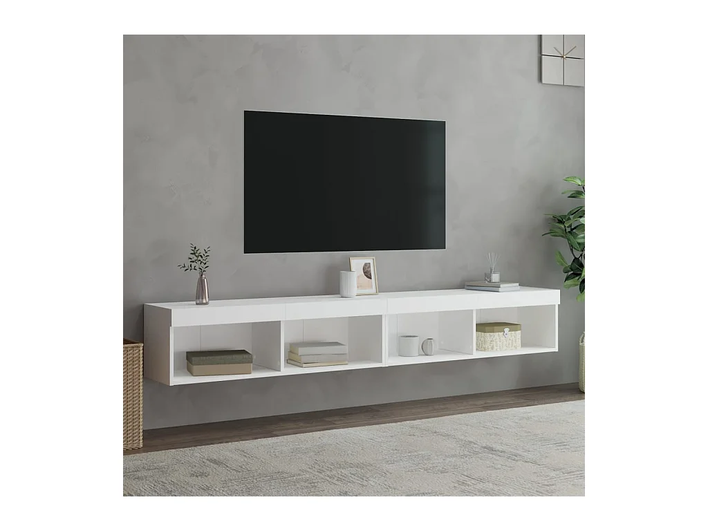 Meubles TV avec lumières LED 2 pcs blanc 100x30x30 cm