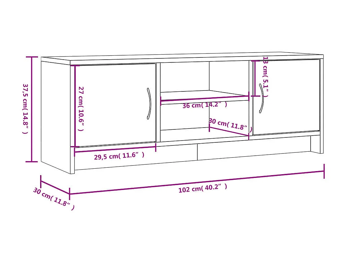 Meuble TV gris béton 102x30x37,5 cm bois d'ingénierie