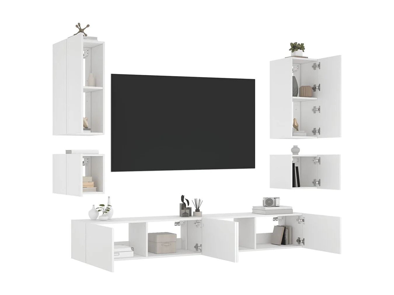 Mobili TV a Muro 6pz con Luci LED Bianchi