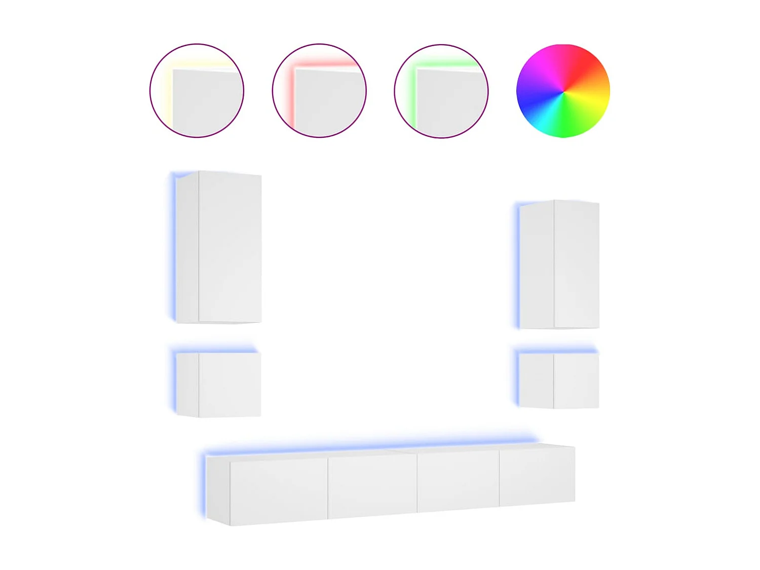 Mobili TV a Muro 6pz con Luci LED Bianchi