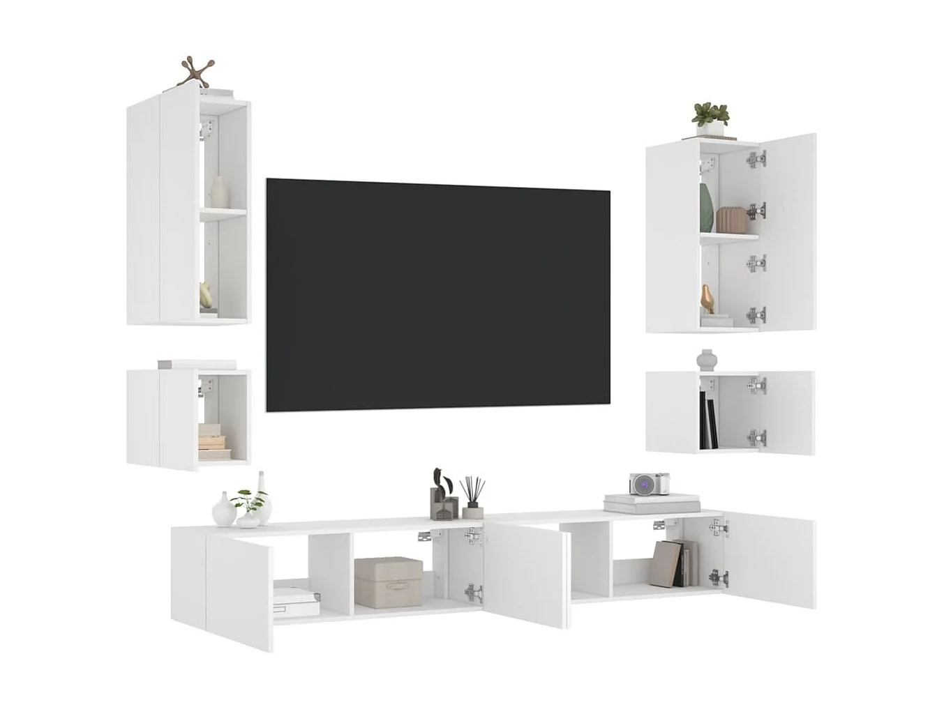 Mobili TV a Muro 6pz con Luci LED Bianchi
