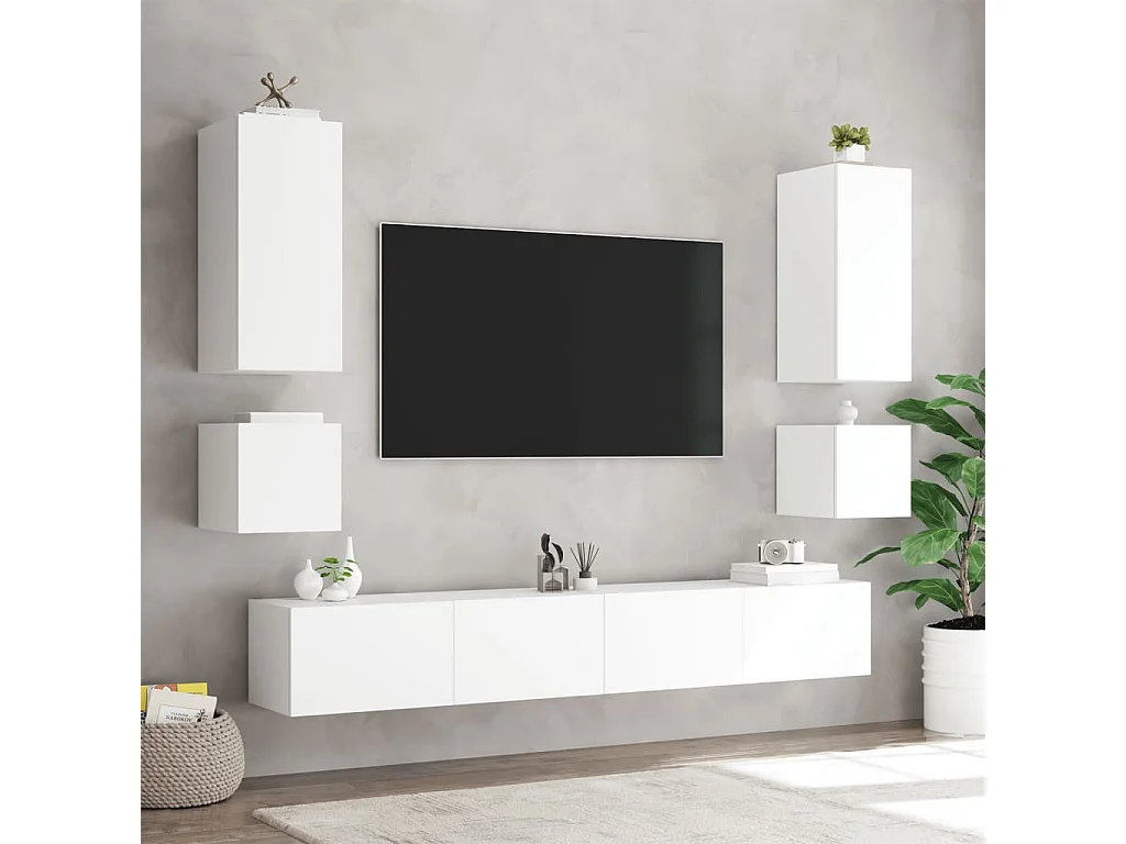 Mobili TV a Muro 6pz con Luci LED Bianchi