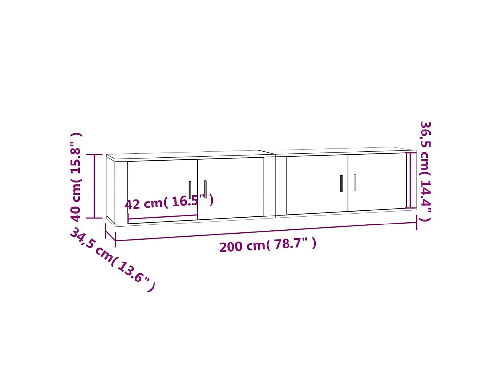TV-Wandschränke 2 Stk. Grau Sonoma 100x34,5x40 cm
