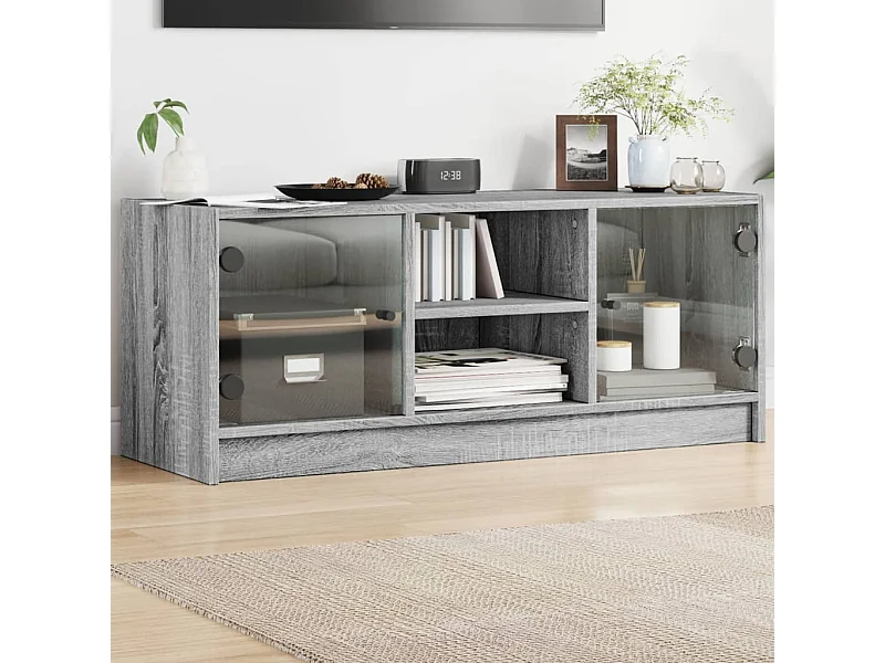 TV-Schrank mit Glastüren Grau Sonoma 102x37x42 cm