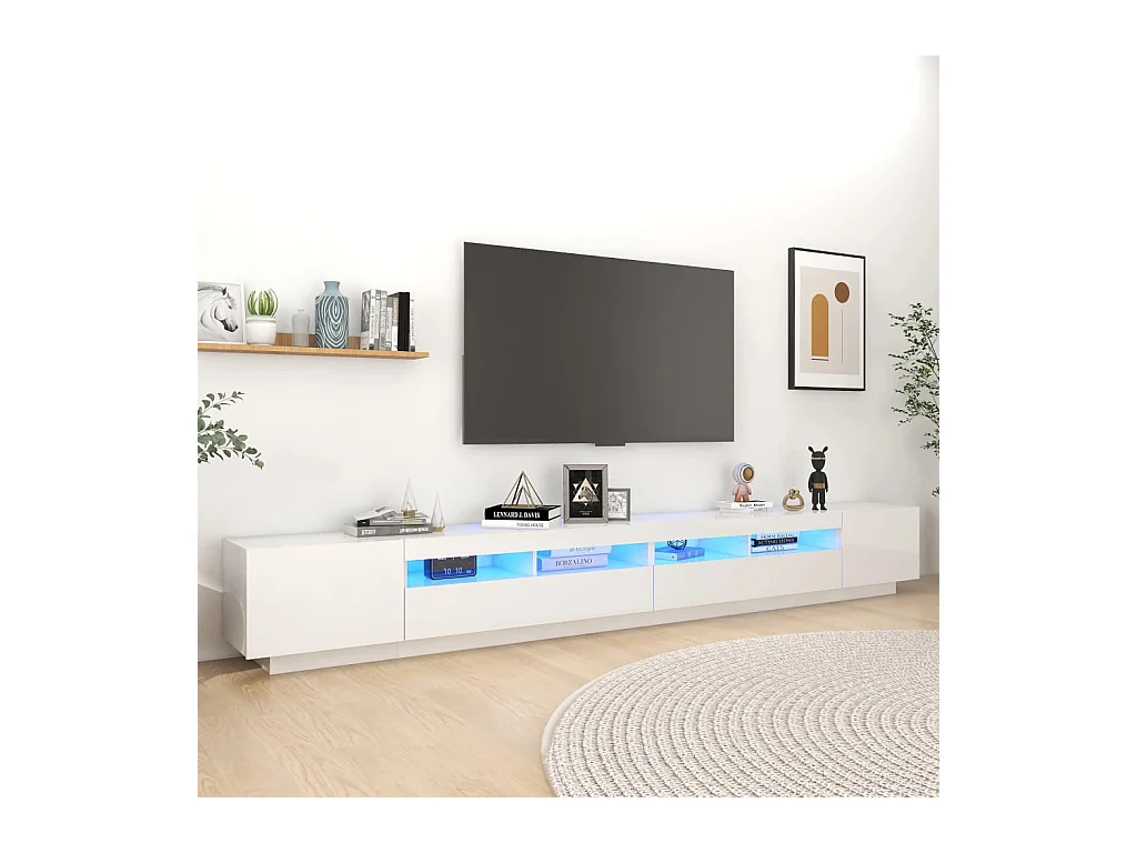Móvel de TV com luzes LED 300x35x40 cm branco brilhante