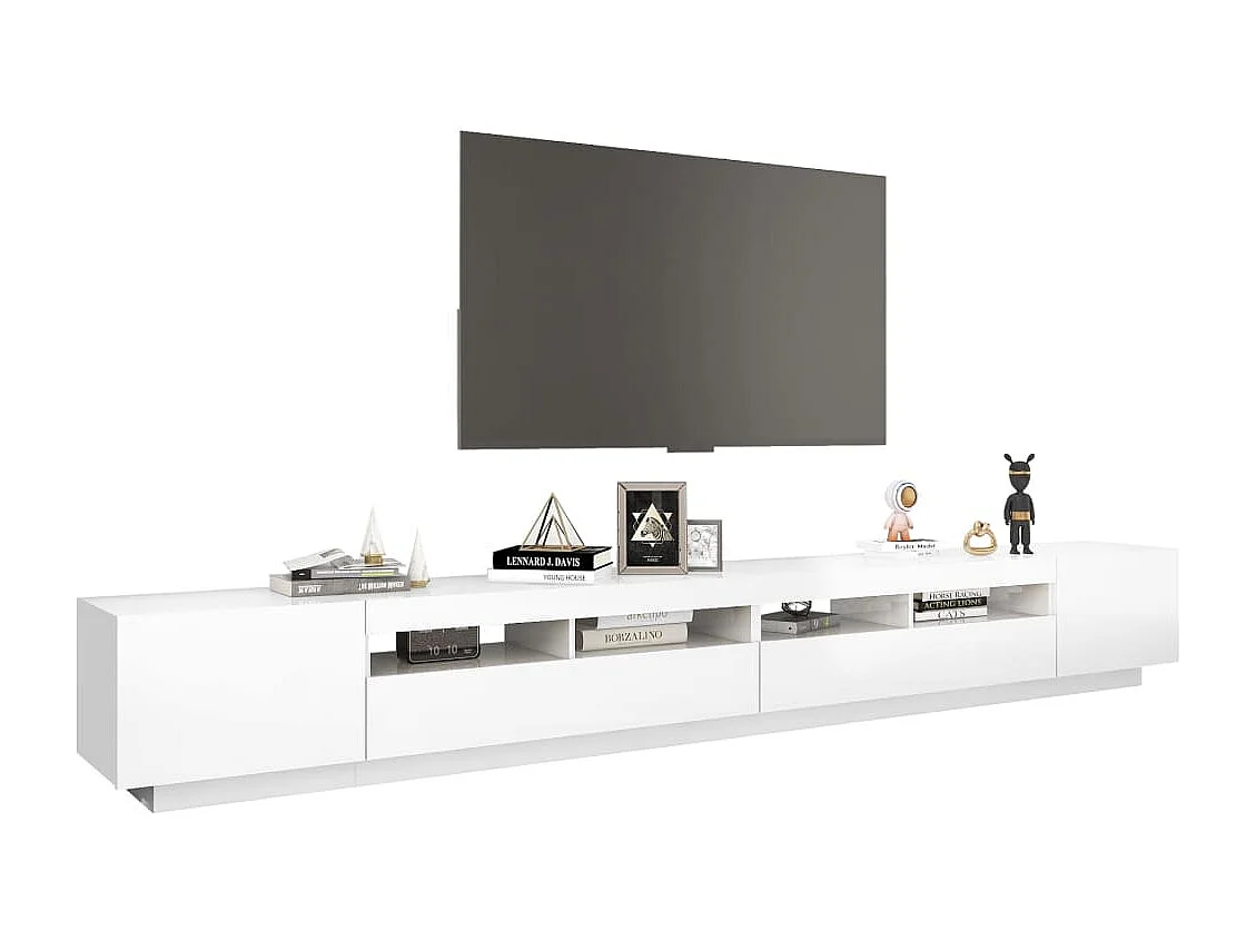 Meuble TV avec lumières LED Blanc brillant 300x35x40 cm