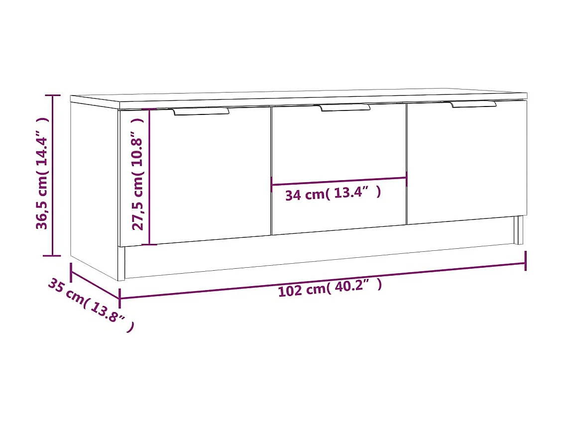 Meuble TV Noir 102x35x36,5 cm Bois d'ingénierie