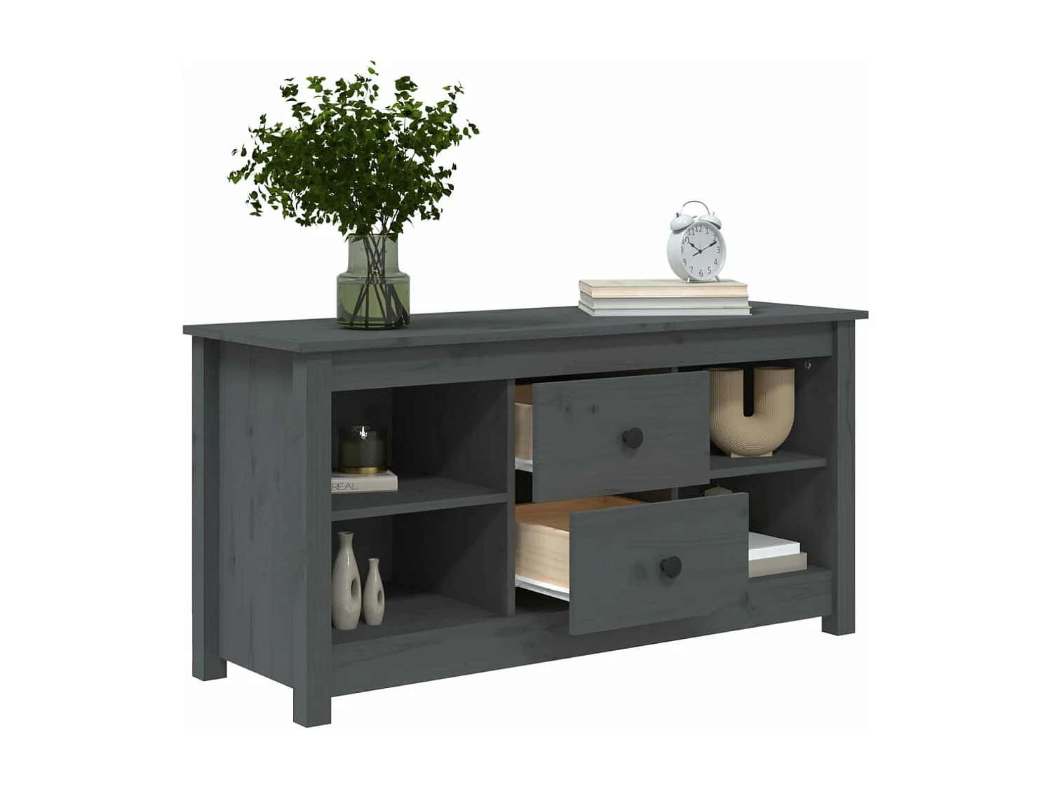 Mobile Porta TV Grigio 103x36,5x52 cm in Legno Massello di Pino