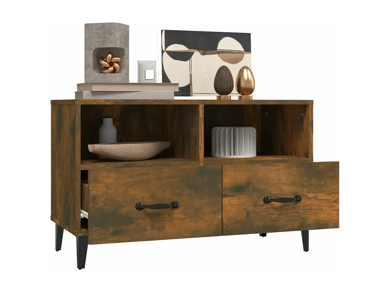 Mobile Porta TV Rovere Fumo 80x36x50 cm in Legno Multistrato