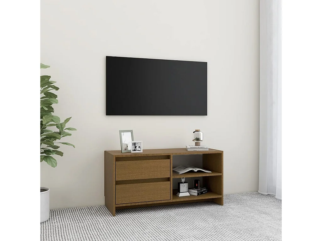 Mueble para TV de madera maciza pino marrón miel 80x31x39 cm