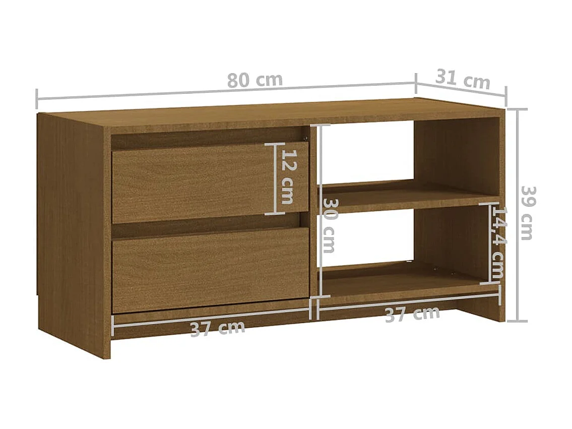 Mueble para TV de madera maciza pino marrón miel 80x31x39 cm