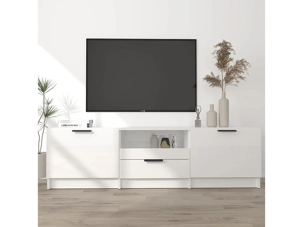 Meuble TV blanc brillant 140x35x40 cm bois d'ingénierie