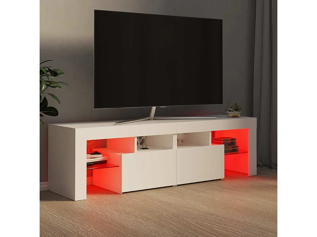 Meuble TV avec lumières LED Blanc 140x36,5x40 cm