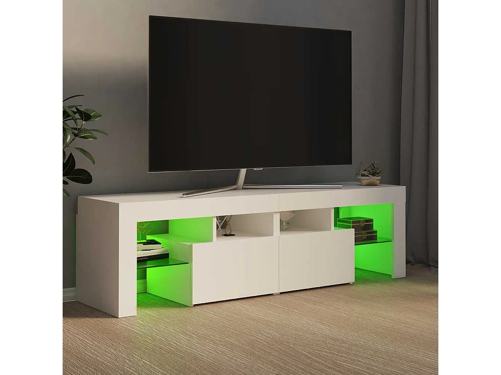 Meuble TV avec lumières LED Blanc 140x36,5x40 cm