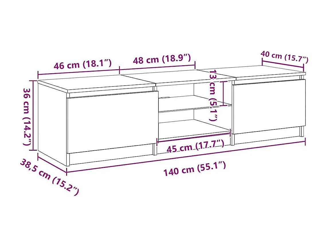 Meuble TV avec lumières LED noir 140x40x36 cm
