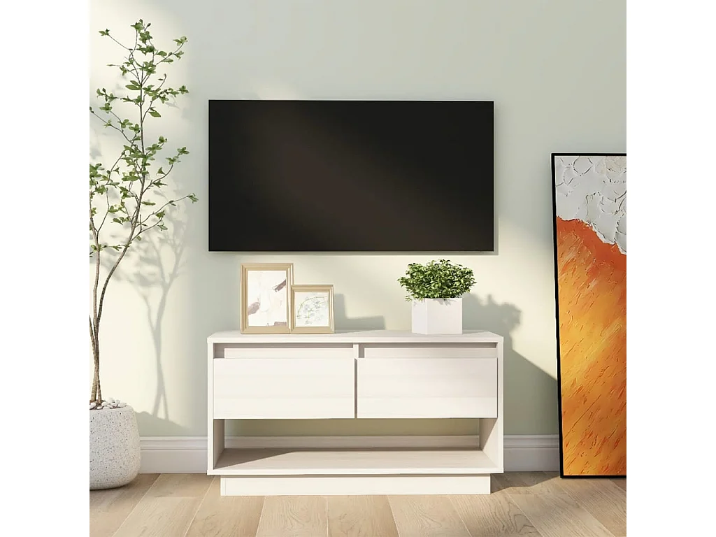 Meuble TV Blanc 74x34x40 cm Bois de pin massif