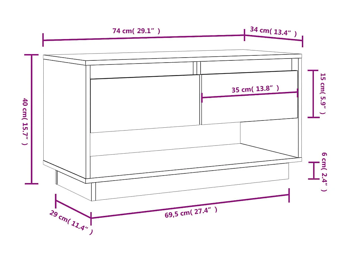Meuble TV Blanc 74x34x40 cm Bois de pin massif