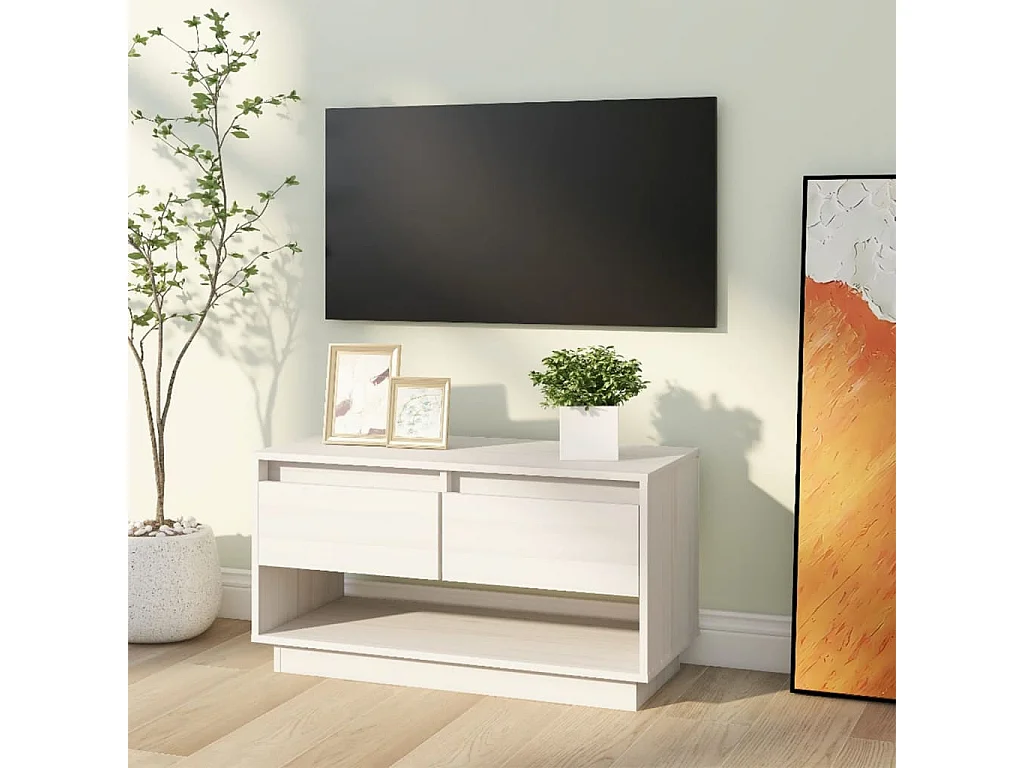 Meuble TV Blanc 74x34x40 cm Bois de pin massif