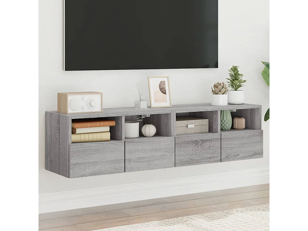 Mobili TV Muro 2pz Grigio Sonoma 60x30x30 cm Legno Multistrato
