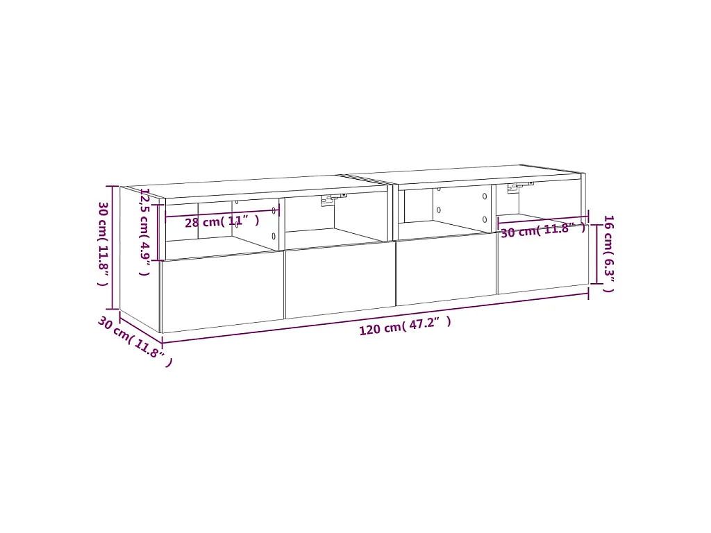 Mobili TV Muro 2pz Grigio Sonoma 60x30x30 cm Legno Multistrato