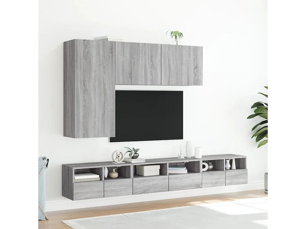Mobili TV Muro 2pz Grigio Sonoma 60x30x30 cm Legno Multistrato