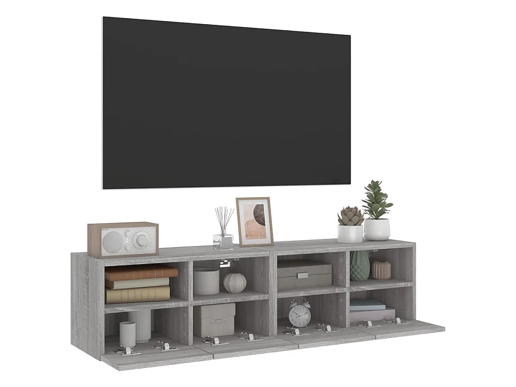 Mobili TV Muro 2pz Grigio Sonoma 60x30x30 cm Legno Multistrato
