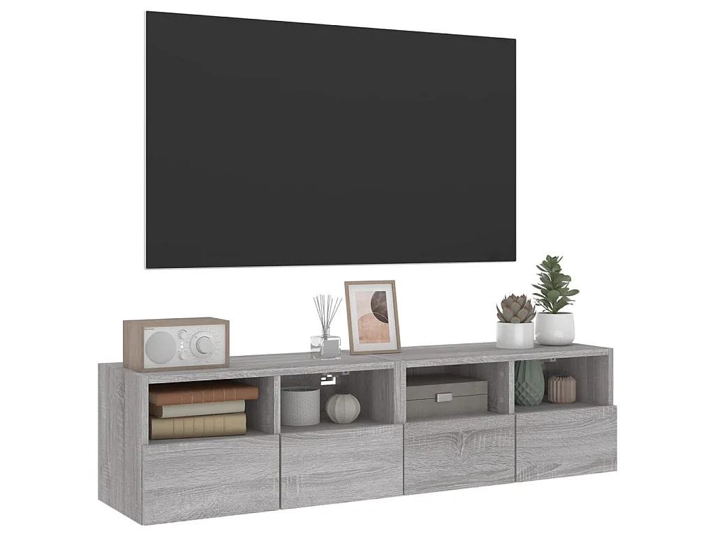 Mobili TV Muro 2pz Grigio Sonoma 60x30x30 cm Legno Multistrato