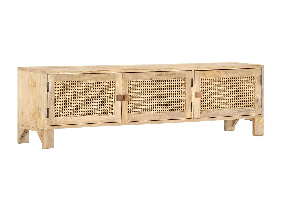 TV-Schrank 140x30x40 cm Mango Massivholz und Rohrgeflecht