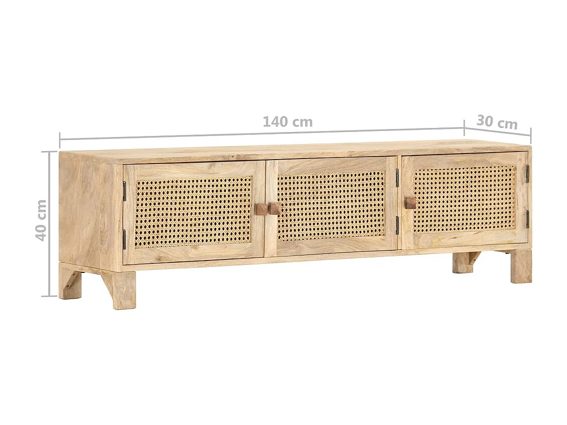 TV-Schrank 140x30x40 cm Mango Massivholz und Rohrgeflecht