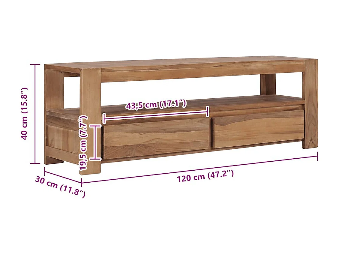 Móvel de TV 120x30x40 cm madeira teca maciça